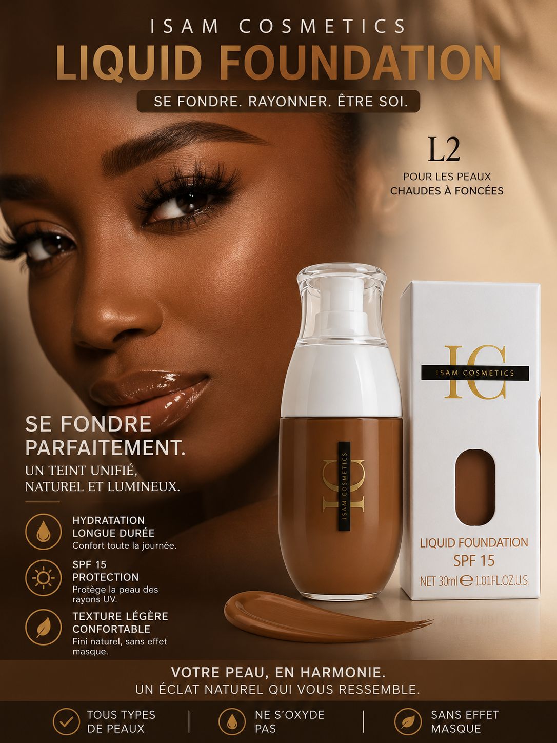 ISAM COSMETICS – Liquid Foundation SPF 15 ✨L2 – Image 2