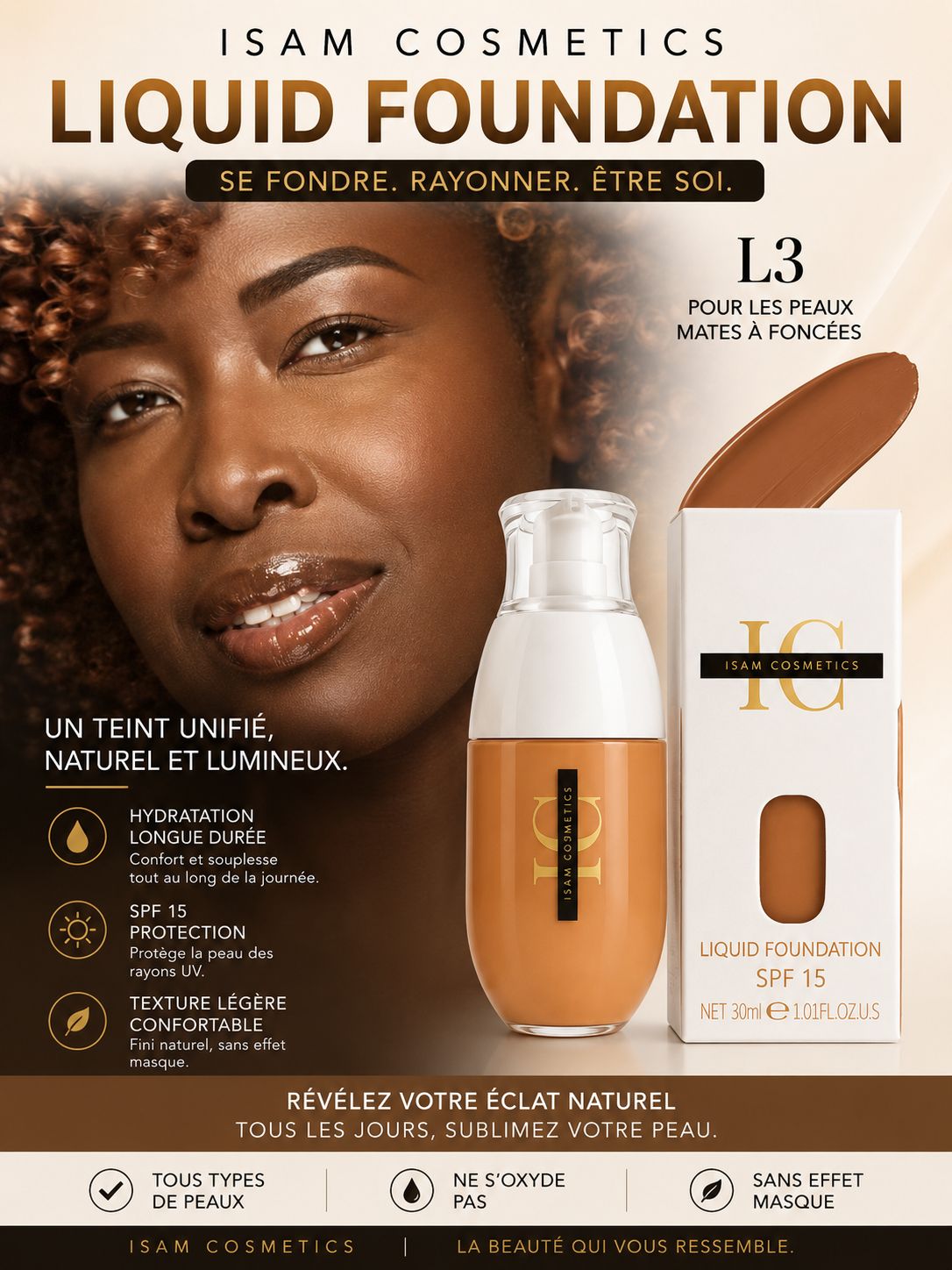 ISAM COSMETICS – Liquid Foundation SPF 15 ✨L3 – Image 2