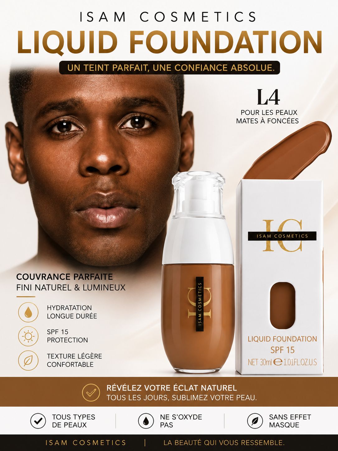 ISAM COSMETICS – Liquid Foundation SPF 15 ✨L4 – Image 2