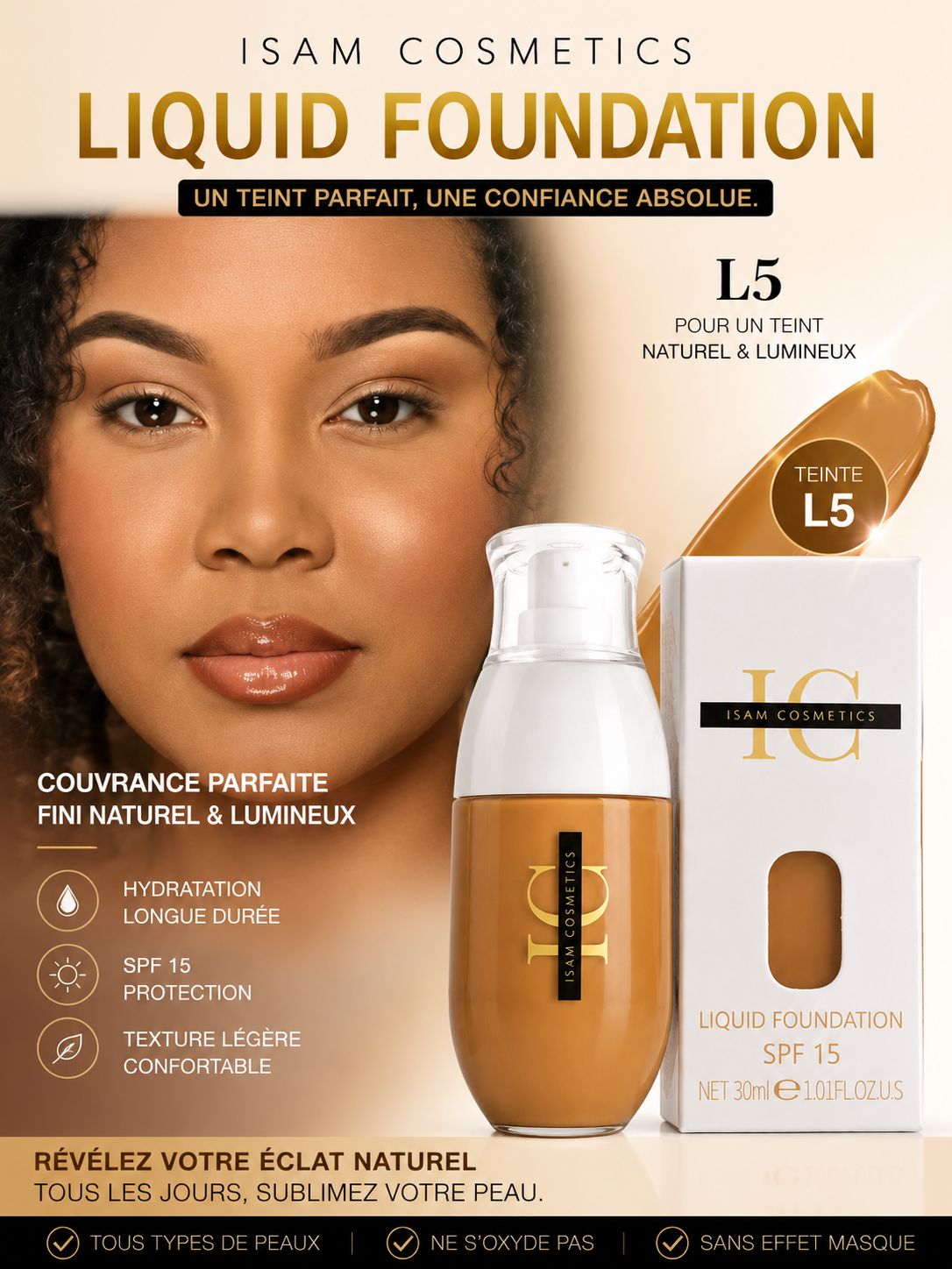ISAM COSMETICS – Liquid Foundation SPF 15 ✨L5 – Image 2