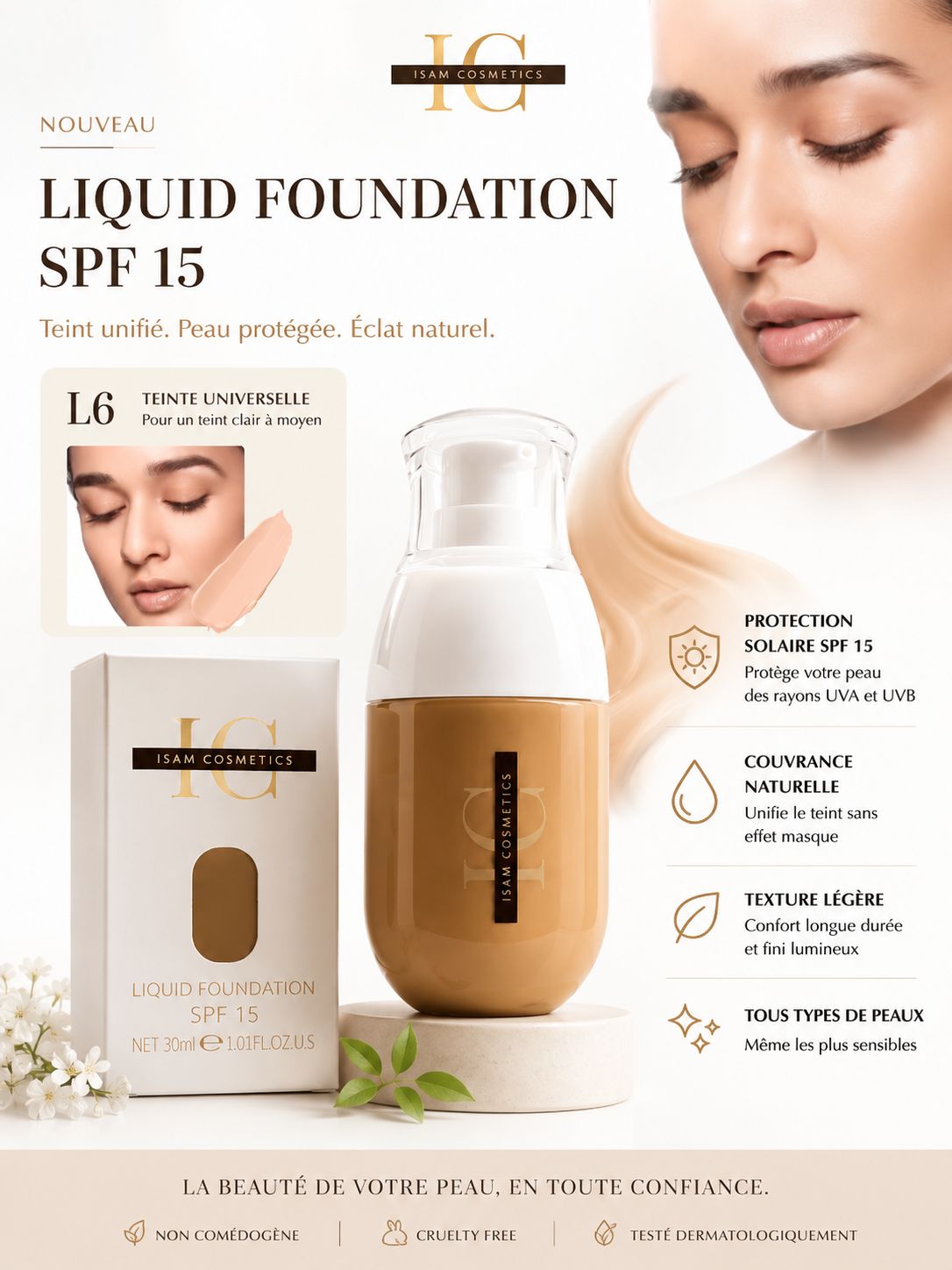 ISAM COSMETICS – Liquid Foundation SPF 15 ✨L6 – Image 2