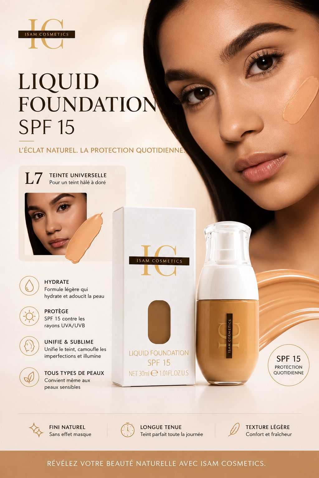 ISAM COSMETICS – Liquid Foundation SPF 15 ✨L7 – Image 2