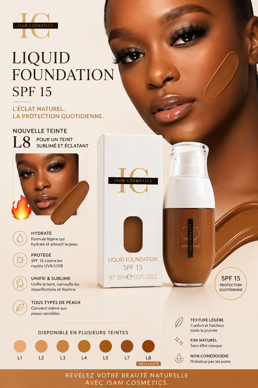 ISAM COSMETICS – Liquid Foundation SPF 15 ✨L8 – Image 2