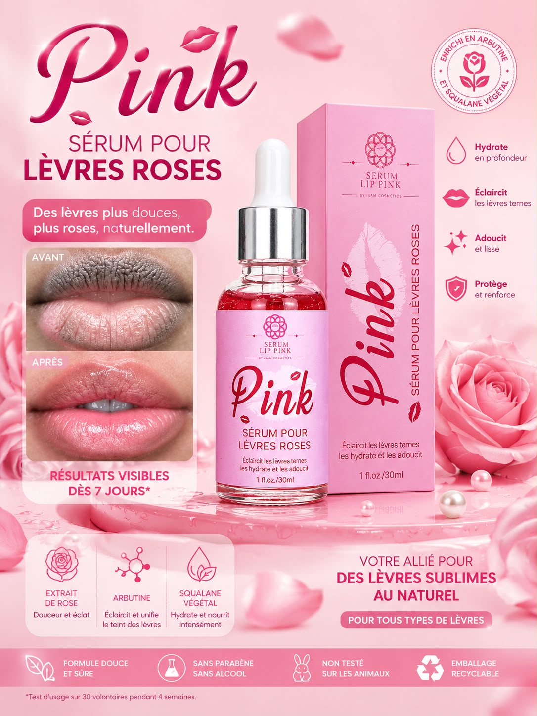PINK sérum lèvres roses by ISAM COSMETICS 30ml – Image 2