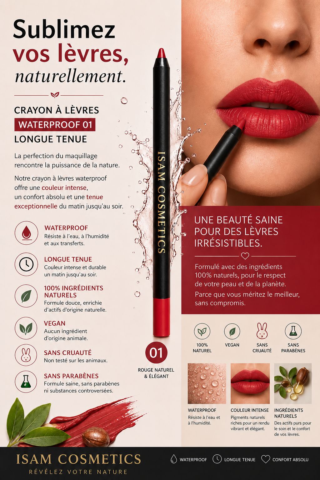 Crayon à Lèvres Waterproof – Longue Tenue 01 – Image 2