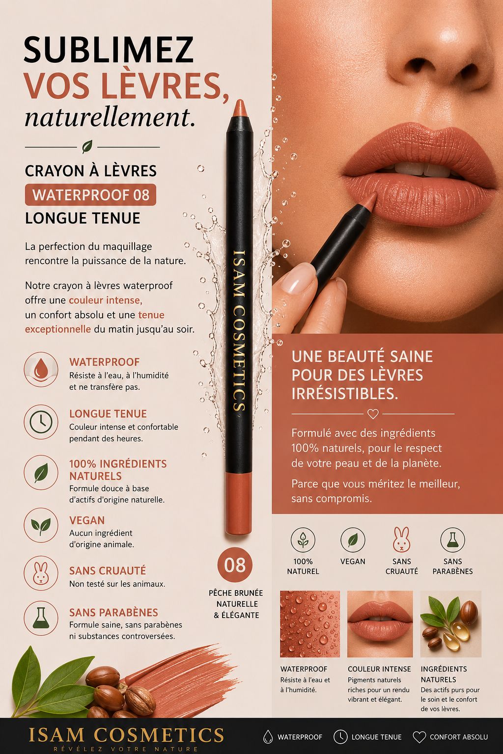 Crayon à Lèvres Waterproof – Longue Tenue 08 – Image 2